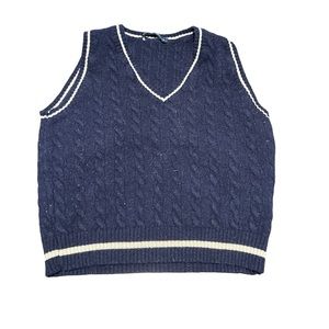Brandy Melville Navy Blue And White Cable Knit Sweater Vest